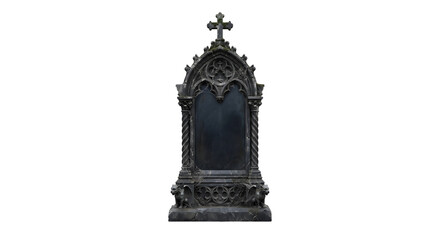 Obraz premium Gothic headstone with gargoyles and cobwebs