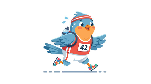 Cute Cartoon Bird running with backpack and number 42