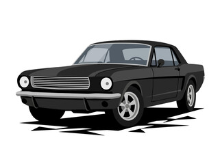Naklejka premium Vintage Black Muscle Car Vector Illustration Isolated on White