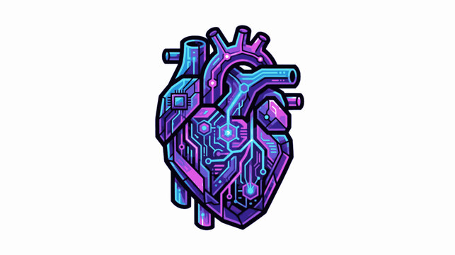 Isolated Cybernetic Biotech Heart Organ Circuit Pathway Vector Logo, "Created with AI assistance and manually refined."