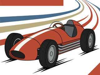 Obraz premium Vintage Red Race Car Illustration with Dynamic Speed Lines