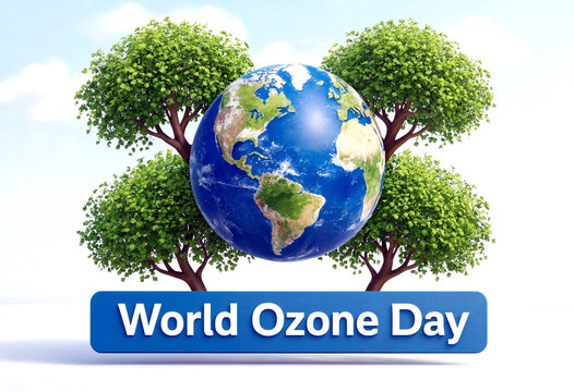 Beautiful globe surrounded by green trees for world ozone day environmental awareness concept