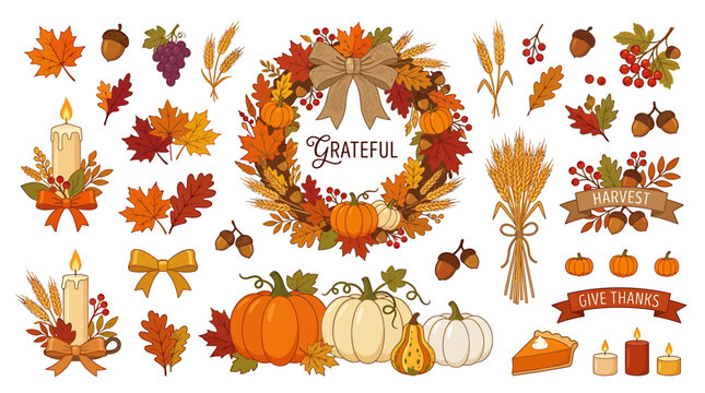 A vibrant Thanksgiving celebration with abundant fall decorations and food