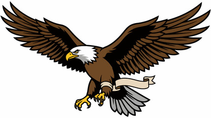 Fototapeta premium Majestic Bald Eagle Illustration with Outstretched Wings and Blank Ribbon Banner, Flat Design Graphic Resource, Vector Art