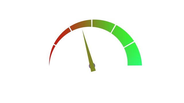 High performance speedometer acceleration animation on pure white background for testing bandwidth speed or vector car dashboard ui elements.