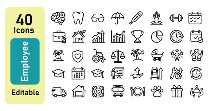 Employee benefits and perks line icons set. Human resources, corporate compensation, and workplace wellness outline icons bundle