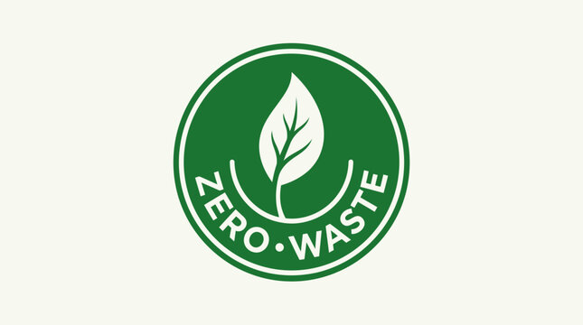 A green zero waste logo on a white background with leaf symbol
