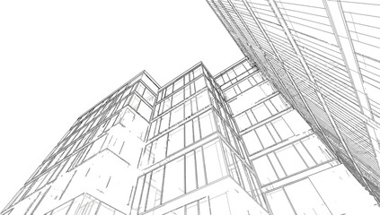 Fototapeta premium Modern Skyscraper Architecture Sketch, Low Angle View