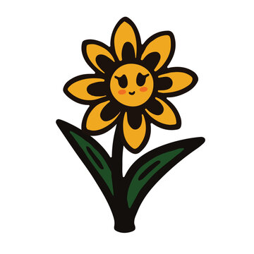 Sunflower character vector with playful retro botanical illustration style.