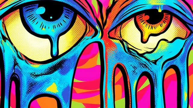 Vibrant psychedelic melting eyes surreal colorful abstract digital art illustration
