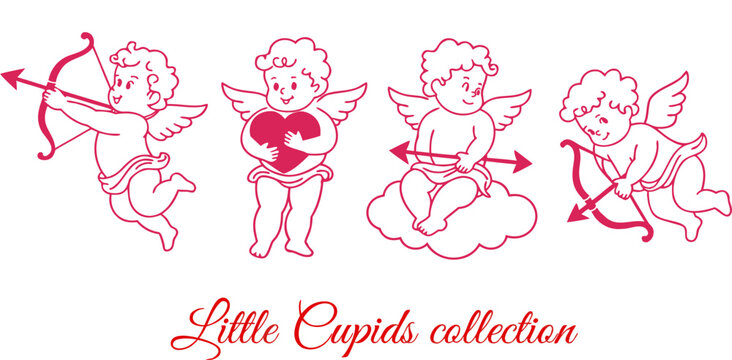Cute Little Cupid Collection Vector Set with Love Angel Characters