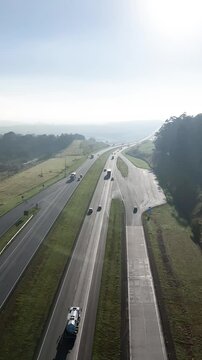 Governador Carvalho Pinto Highway, Ayrton Senna Highway, S&atilde;o Paulo, Brazil. Establishing shot, aerial view.