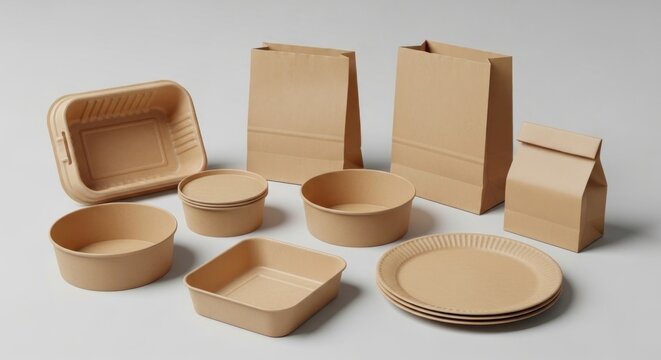 Eco friendly brown paper food packaging and containers.