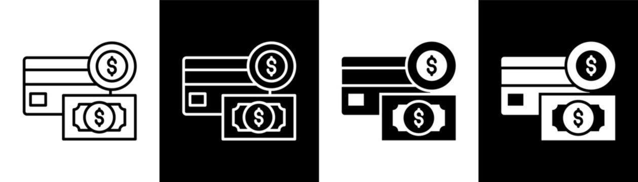 Money Card  white and black icon set design