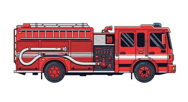 Flat vector illustration of a red fire engine.