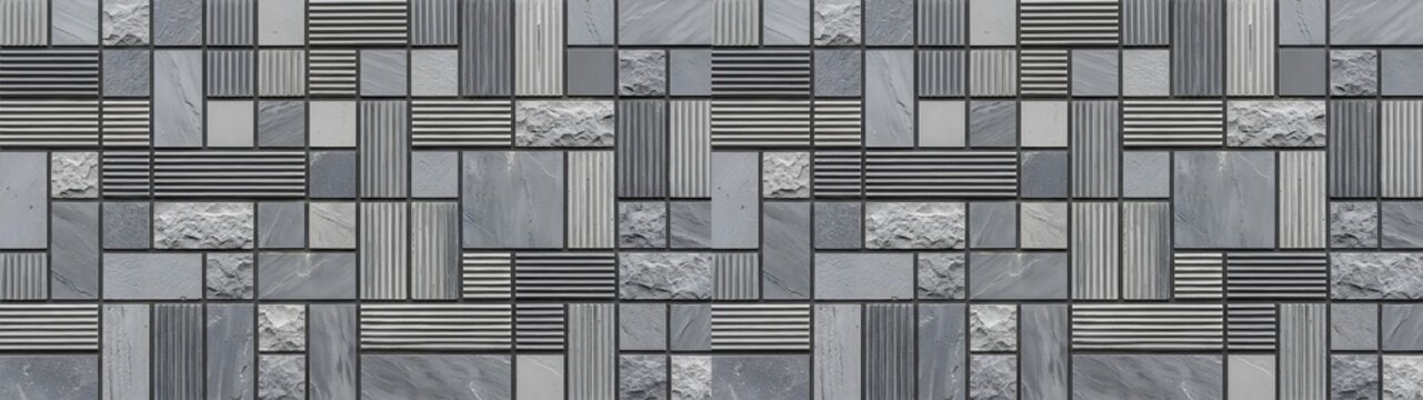 Grey Slate Mosaic Tile Texture Modern Geometric Stone Block Wall Background