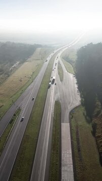 Governador Carvalho Pinto Highway, Ayrton Senna Highway, S&atilde;o Paulo, Brazil. Establishing shot, aerial view.