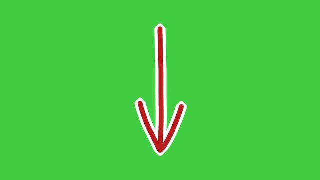Arrow down pointing download symbol animation green screen motion graphics with white outline .Arrow gently bounces and pulses to attract attention, ideal for highlighting important element