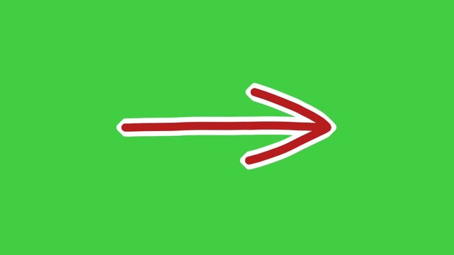 Arrow right pointing symbol animation green screen motion graphics with white outline .Arrow gently bounces and pulses to attract attention, ideal for highlighting important element