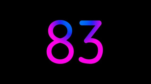 Neon light Number 83 Animation Glowing Gradient Blue Pink Digital Futuristic LED Numeric Loop Abstract Tech dark Background Motion Graphics