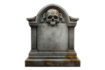 Obraz premium Gravestone with skull carving, offering a gothic symbol of mortality, death, memento mori, and halloween horror
