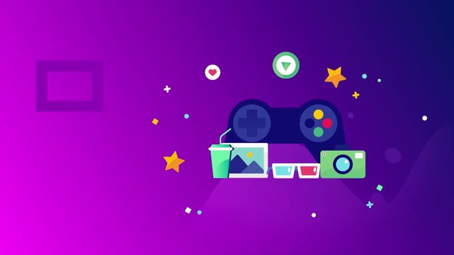 Digital Gaming Entertainment Elements Floating Against A Vibrant Gradient Background.