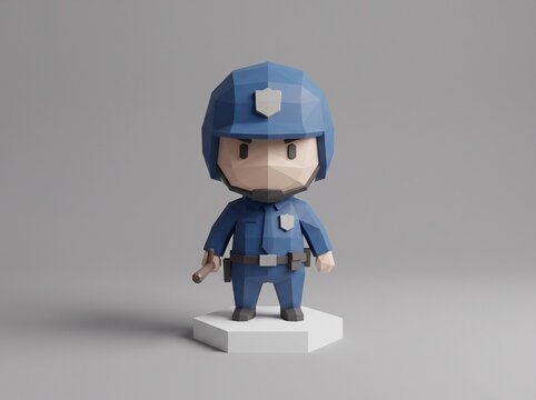 Low poly tactical officer character on a pedestal, suitable for security, rescue, gaming and public safety concepts.