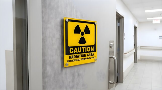 A sign indicating the radiology area at the hospital entrance