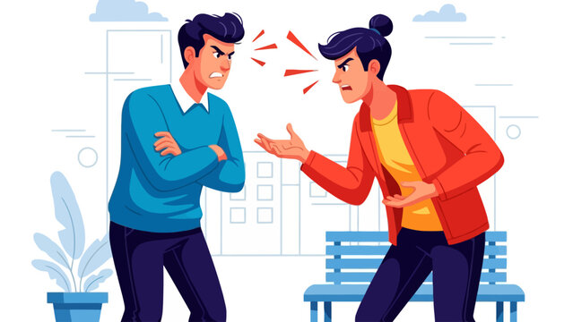 Couple arguing angrily in urban setting - conflict, disagreement, relationship stress