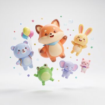 Cute 3D Woodland Animals Collection &ndash; Adorable Cartoon Forest Animal Characters Isolated on White