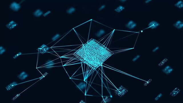 Block chain concept. Abstract patterns of distribution of information to everyone on the network. As a chain of connected information with everyone on the network safely