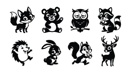 Fototapeta premium Funny animal mascots in silhouette form gathered together outdoors