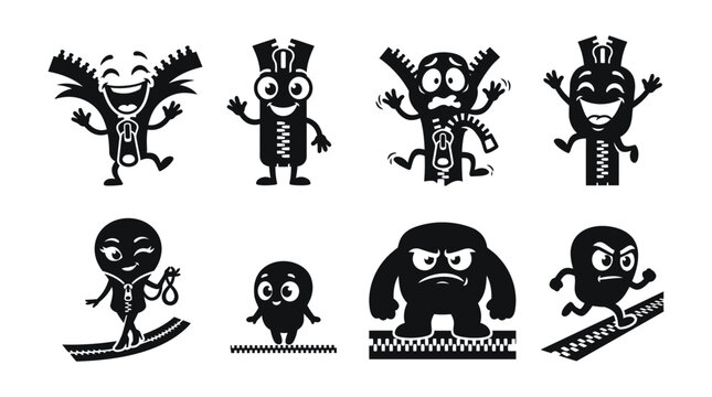 Vector mascot characters engage in various actions on snowboards outdoors