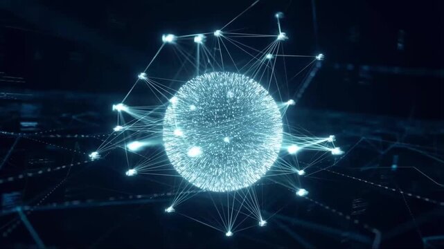 Global blockchain network, bitcoin nodes, digital finance background, cryptocurrency technology, data flow sphere, decentralized finance concept, fintech cyber world