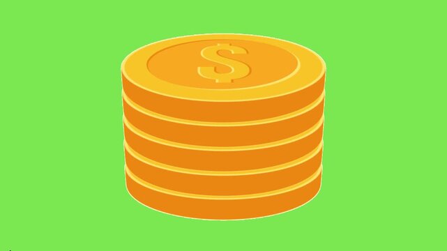 Stack of gold dollar coins representing wealth and savings on green background vector illustration