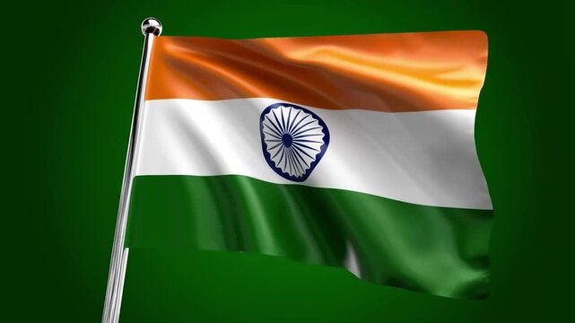 Waving Indian National Flag Animation on Green Background.