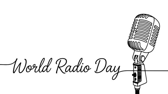 World Radio Day Vintage Microphone Broadcasting Awareness Illustration