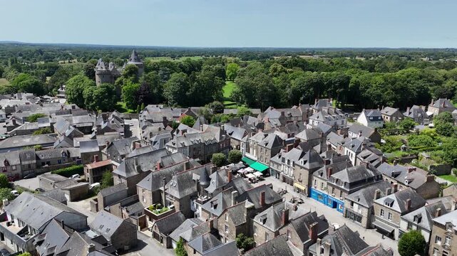 Comburgh town in Brittany France drone aerial view