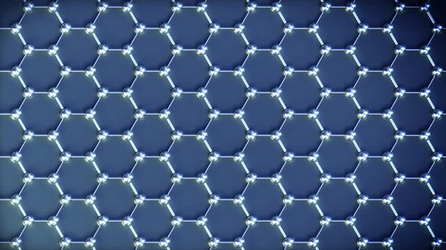 Nano Tech Graphene Structure loop Horizontal Blue. This nano technology 3D animation represents engineering at the molecular level.