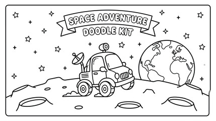 Space Adventure with a Dog Rover Exploring the Moon in a Cartoon Illustration. © pixmastock