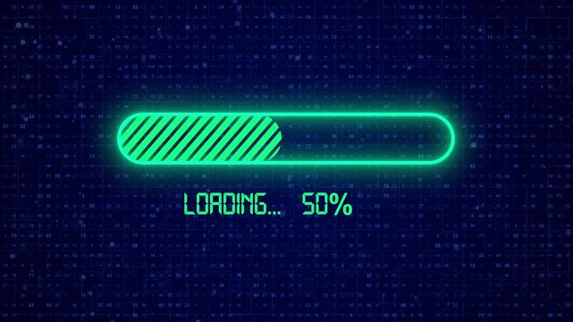 Futuristic Data Grid with Matrix Code, Digital Loading Bar on Background