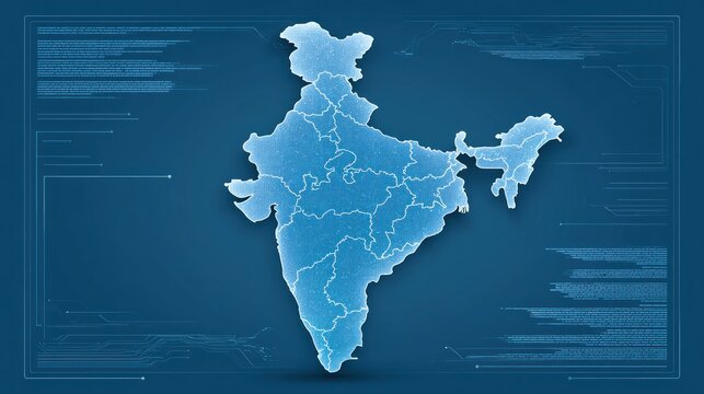 Blue HUD blueprint of India map interface.