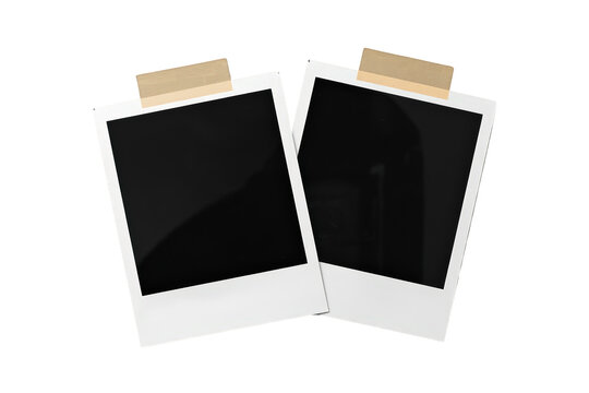 Pair of blank instant photo frames with masking tape on top, ready for adding customizable content. Transparent background