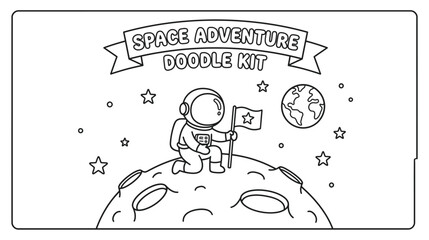 Doodle Astronaut on the Moon Exploring the Cosmos Adventure. © pixmastock