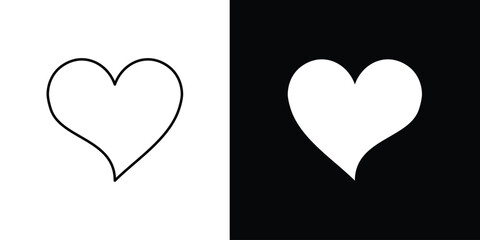 Obraz premium Black And White Heart Symbols With Outline And Filled Silhouette, High Contrast Love Icon Set