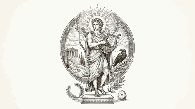Illustrative Collection of Ancient Greek Olympian Deities Featuring Zeus Hera Poseidon Hades Demeter Athena Apollo Artemis Ares Aphrodite Mythology Pantheon Character Set on White Background