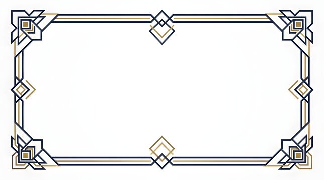 Art deco frame golden and navy geometric border for elegant designs