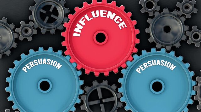 Persuasion powers influence. It's the driving force that turn Influence into reality. Persuasion sets influence in motion. Engine gears metaphor. Made for humans by humans, no AI