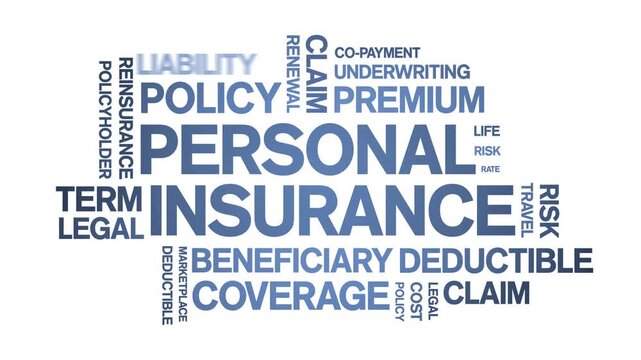 Personal insurance animated word cloud-text design animation tag kinetic typography seamless loop.