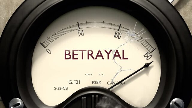 Betrayal meter showing big levels of betrayal. Dangerously increasing high values of betrayal, critical overload. Too much, off the charts. Max betrayal